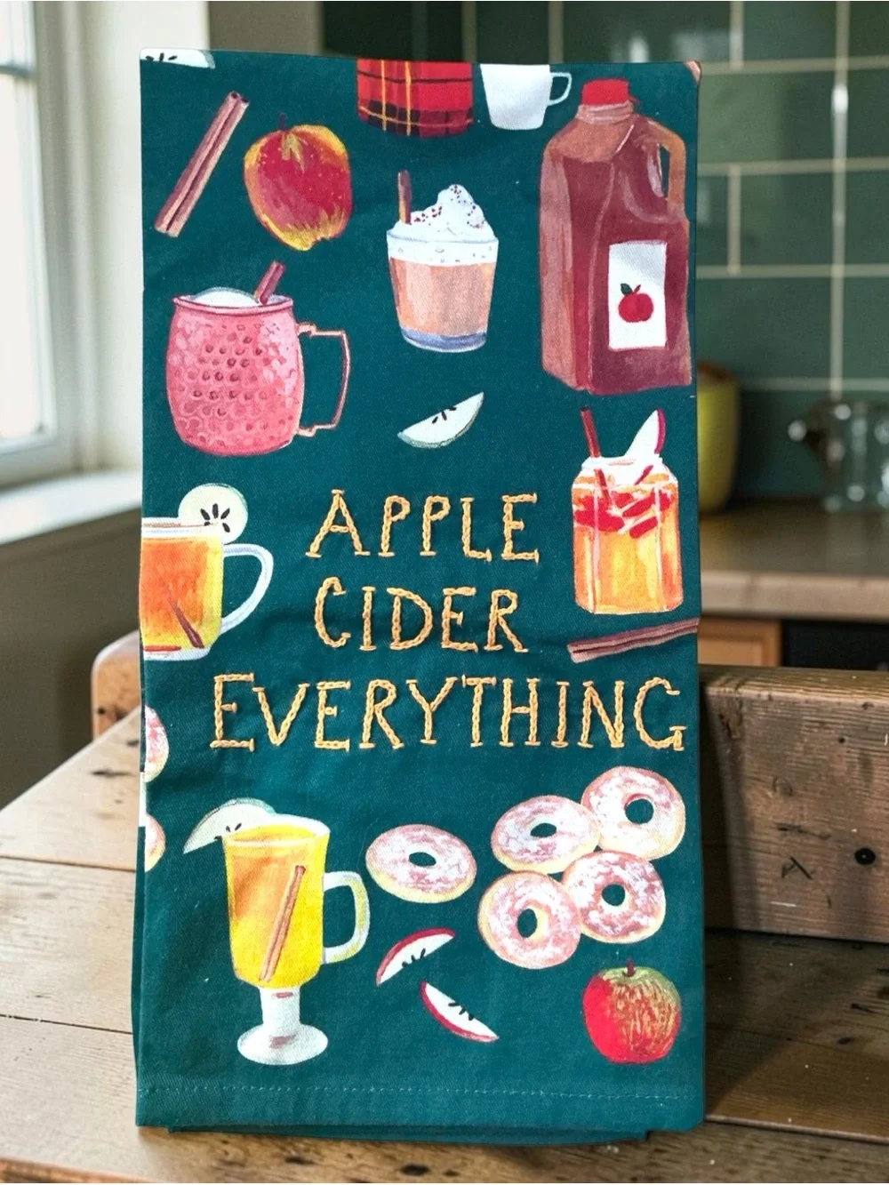 NWOT Anthropologie Large 100% Cotton Fall Apple Cider Theme Dish Towel Retro